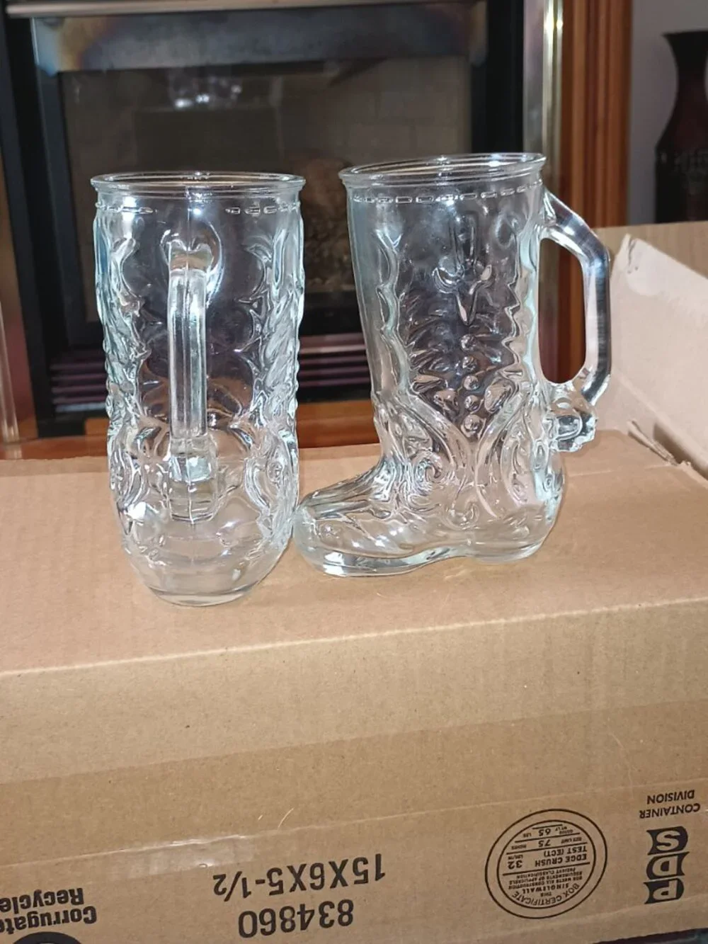 Authentic Mexican Clear Glass Cowboy Boot Beer Mugs 6.5